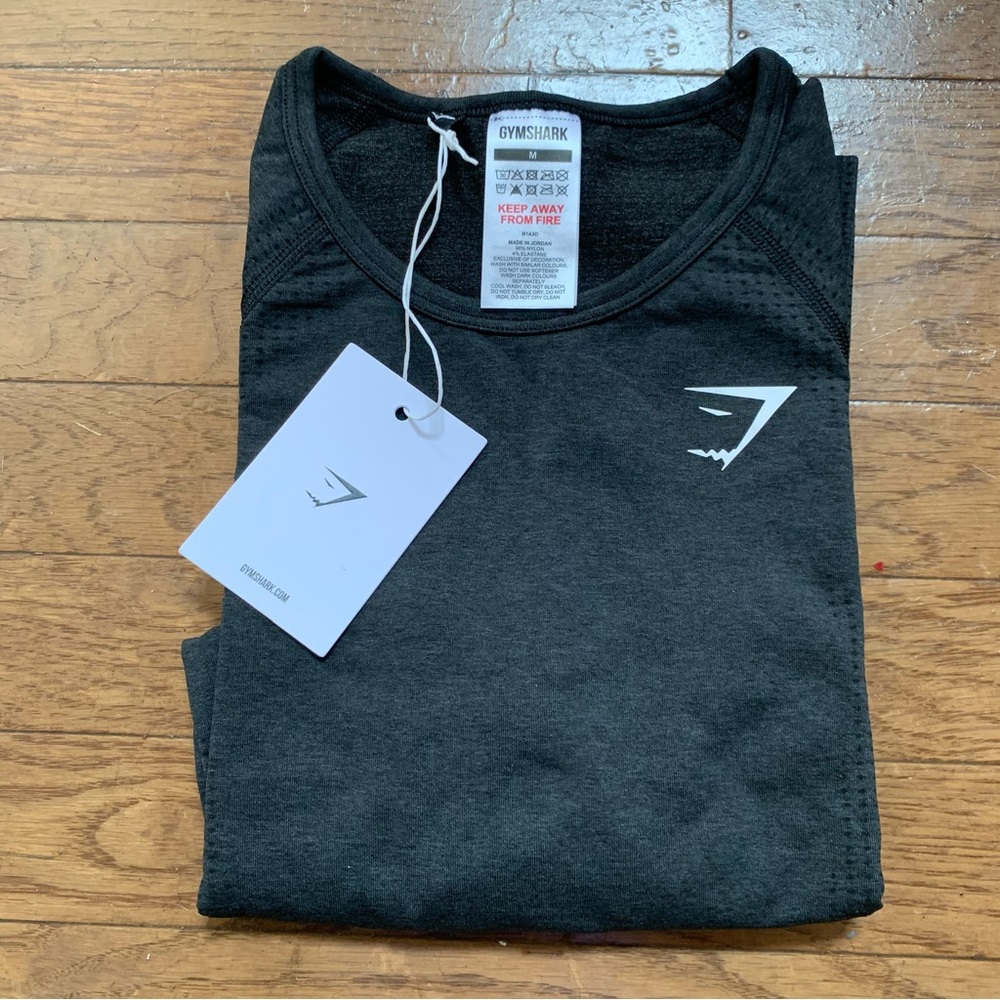Gymshark Womens Vital Seamless 2.0 Long Sleeve Crop Top | M | Black Marl NEW!! - Picture 6 of 13